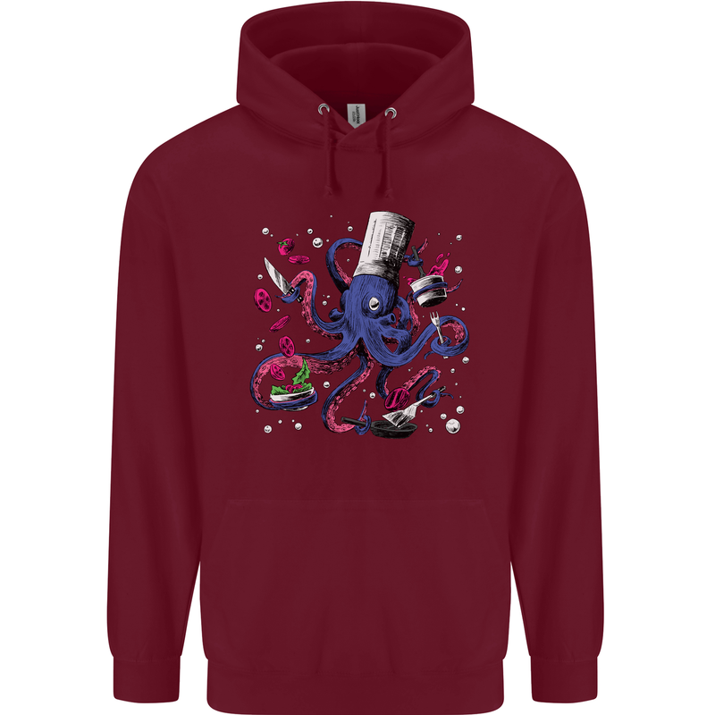 Octo Chef Funny Octopus Cook Cooking Mens 80% Cotton Hoodie Maroon