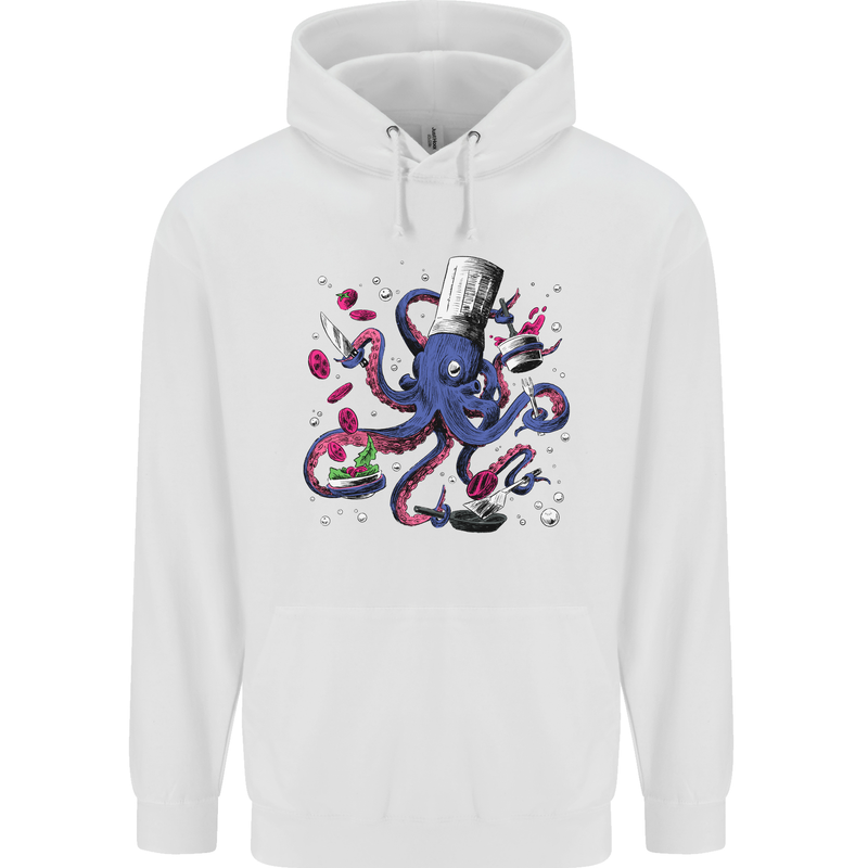 Octo Chef Funny Octopus Cook Cooking Mens 80% Cotton Hoodie White