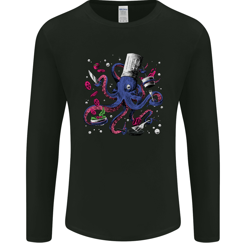 Octo Chef Funny Octopus Cook Cooking Mens Long Sleeve T-Shirt Black