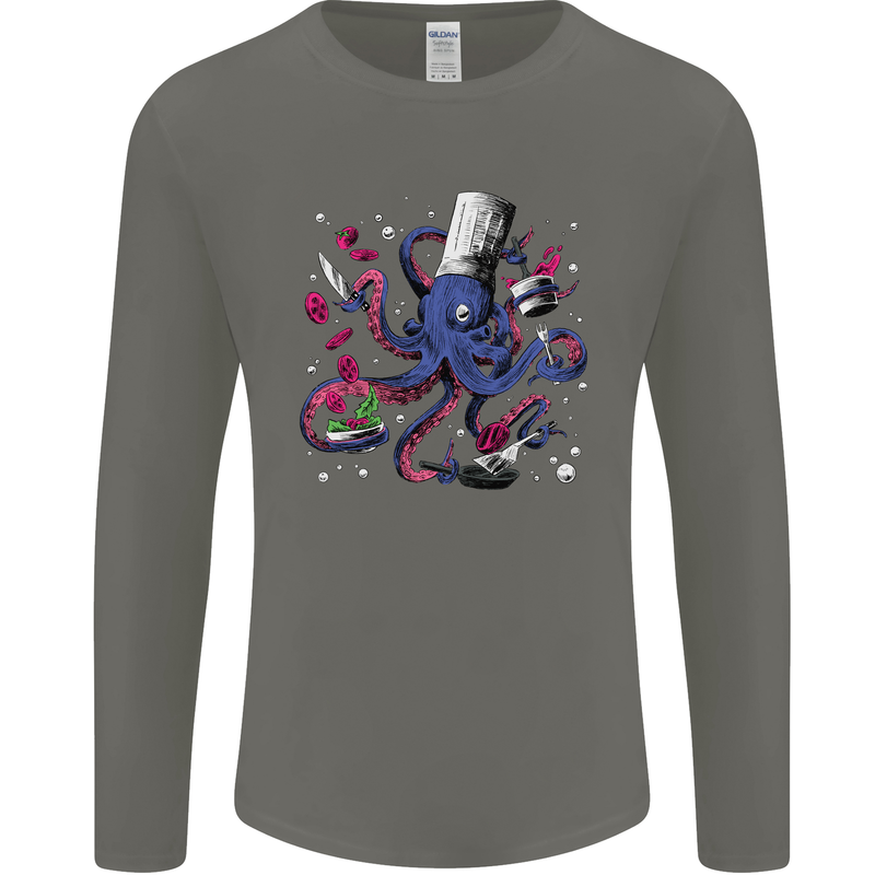 Octo Chef Funny Octopus Cook Cooking Mens Long Sleeve T-Shirt Charcoal