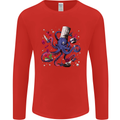 Octo Chef Funny Octopus Cook Cooking Mens Long Sleeve T-Shirt Red