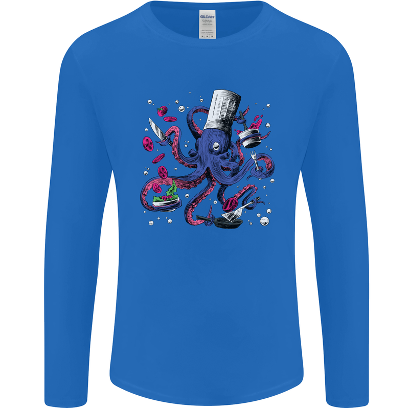Octo Chef Funny Octopus Cook Cooking Mens Long Sleeve T-Shirt Royal Blue