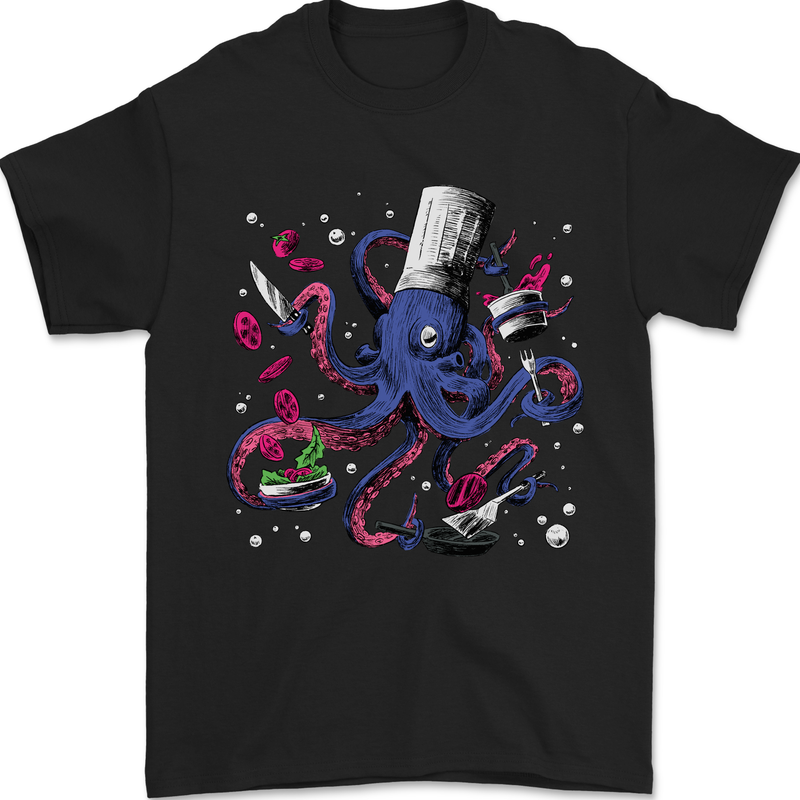 Octo Chef Funny Octopus Cook Cooking Mens T-Shirt 100% Cotton Black
