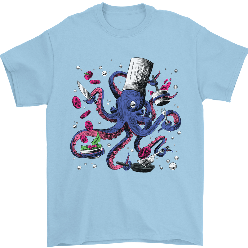 Octo Chef Funny Octopus Cook Cooking Mens T-Shirt 100% Cotton Light Blue