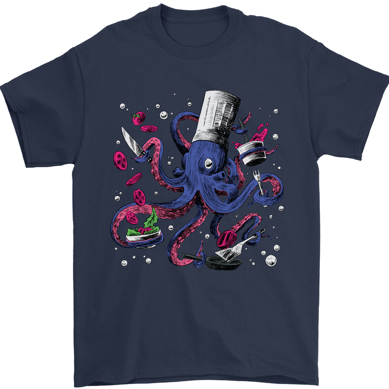 Octo Chef Funny Octopus Cook Cooking Mens T-Shirt 100% Cotton Navy Blue