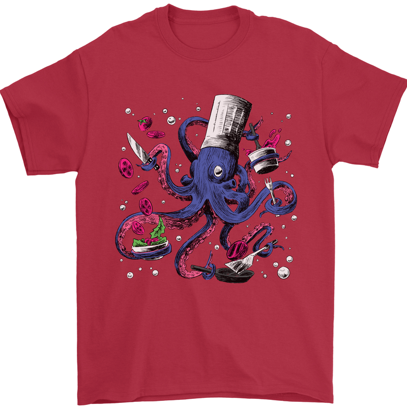 Octo Chef Funny Octopus Cook Cooking Mens T-Shirt 100% Cotton Red