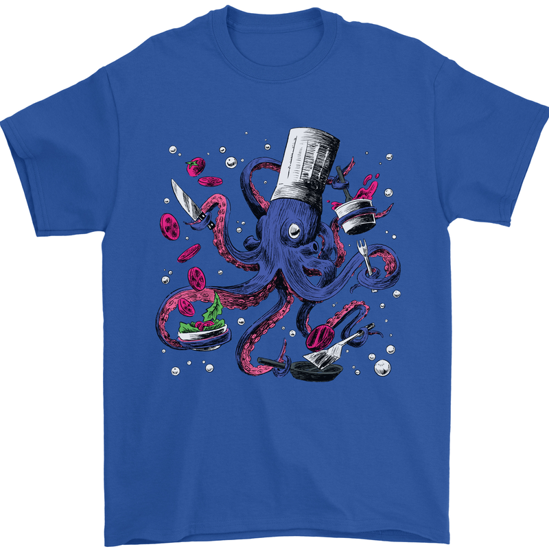 Octo Chef Funny Octopus Cook Cooking Mens T-Shirt 100% Cotton Royal Blue
