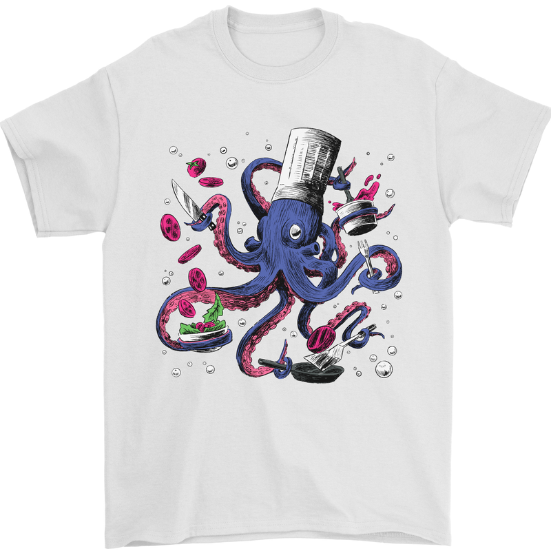 Octo Chef Funny Octopus Cook Cooking Mens T-Shirt 100% Cotton White