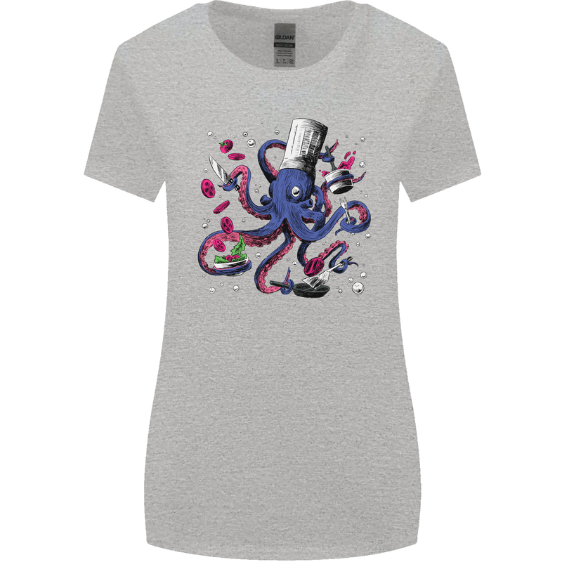 Octo Chef Funny Octopus Cook Cooking Womens Wider Cut T-Shirt Sports Grey