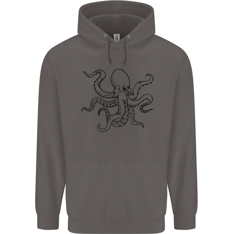Octopus Ouline Mens 80% Cotton Hoodie Charcoal