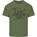 Octopus Ouline Mens Cotton T-Shirt Tee Top Military Green