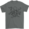 Octopus Ouline Mens T-Shirt 100% Cotton Charcoal