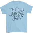 Octopus Ouline Mens T-Shirt 100% Cotton Light Blue