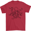 Octopus Ouline Mens T-Shirt 100% Cotton Red