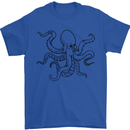 Octopus Ouline Mens T-Shirt 100% Cotton Royal Blue
