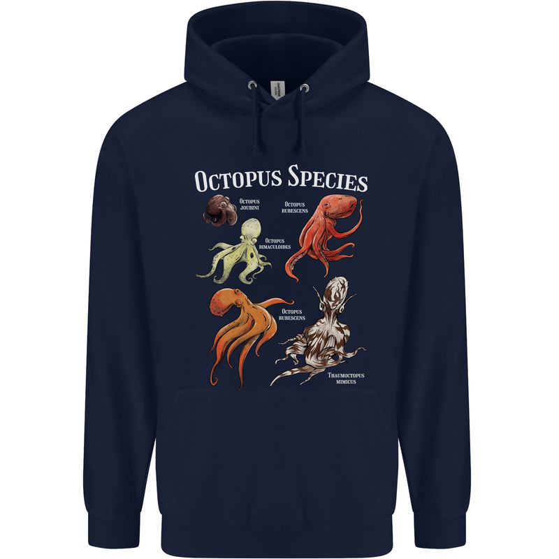 Octopus Species Scuba Diving Ocean Childrens Kids Hoodie Navy Blue