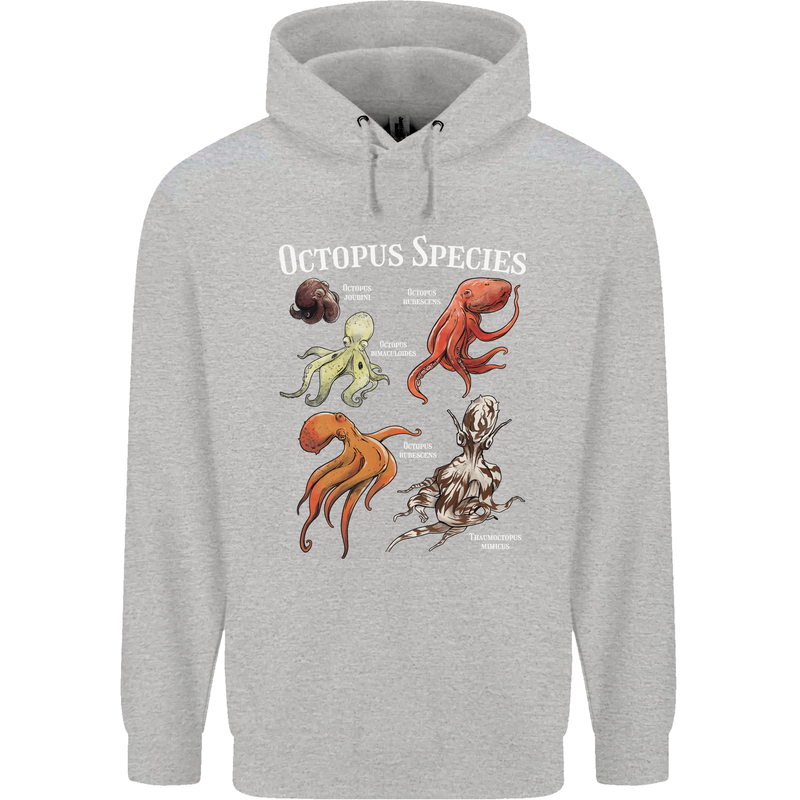 Octopus Species Scuba Diving Ocean Childrens Kids Hoodie Sports Grey