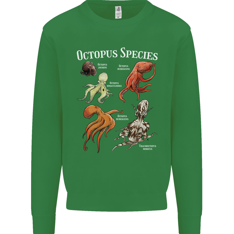 Octopus Species Scuba Diving Ocean Kids Sweatshirt Jumper Irish Green