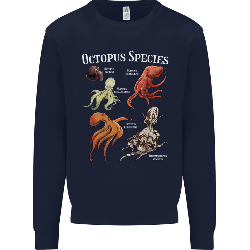 Octopus Species Scuba Diving Ocean Kids Sweatshirt Jumper Navy Blue