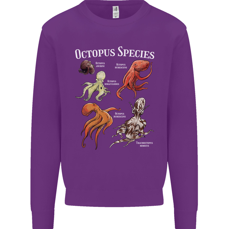 Octopus Species Scuba Diving Ocean Kids Sweatshirt Jumper Purple