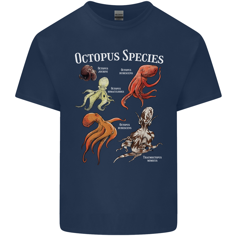 Octopus Species Scuba Diving Ocean Mens Cotton T-Shirt Tee Top Navy Blue