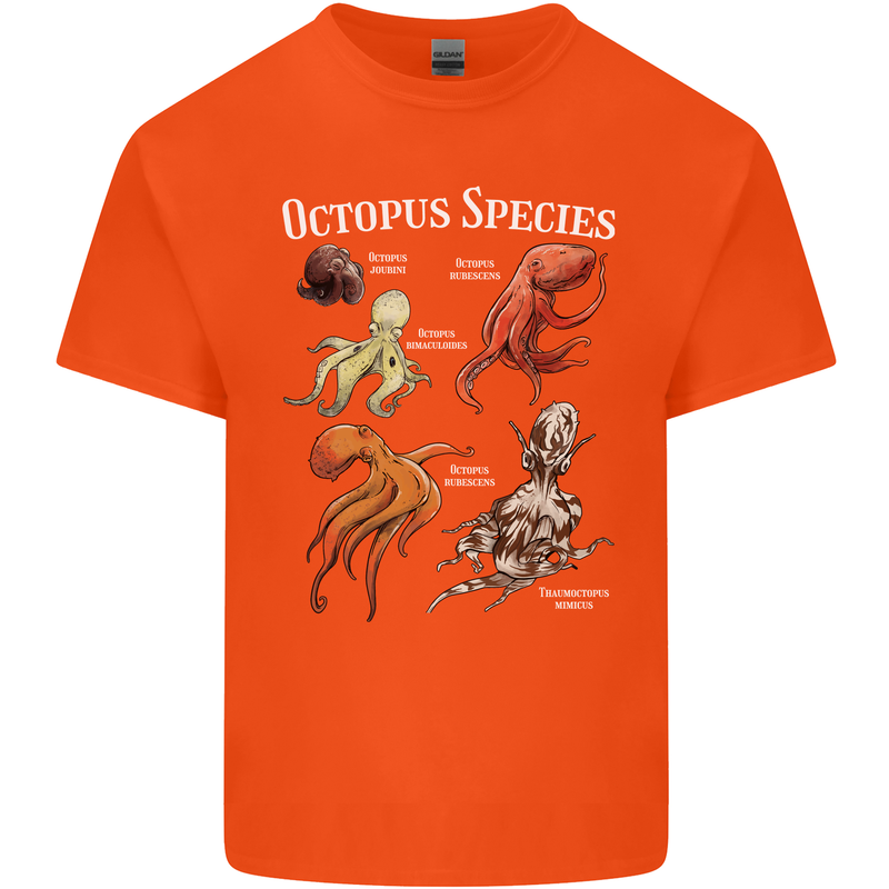 Octopus Species Scuba Diving Ocean Mens Cotton T-Shirt Tee Top Orange