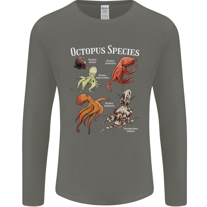 Octopus Species Scuba Diving Ocean Mens Long Sleeve T-Shirt Charcoal