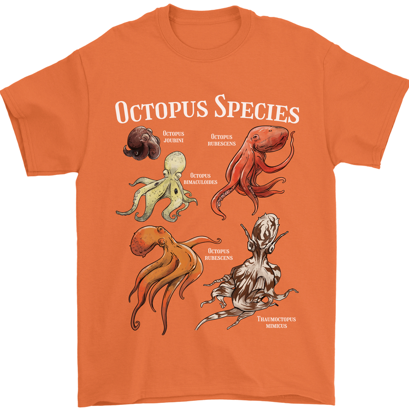 Octopus Species Scuba Diving Ocean Mens T-Shirt 100% Cotton Orange