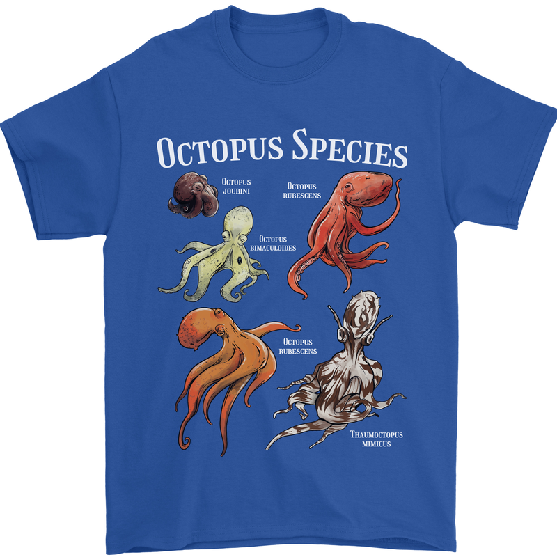 Octopus Species Scuba Diving Ocean Mens T-Shirt 100% Cotton Royal Blue