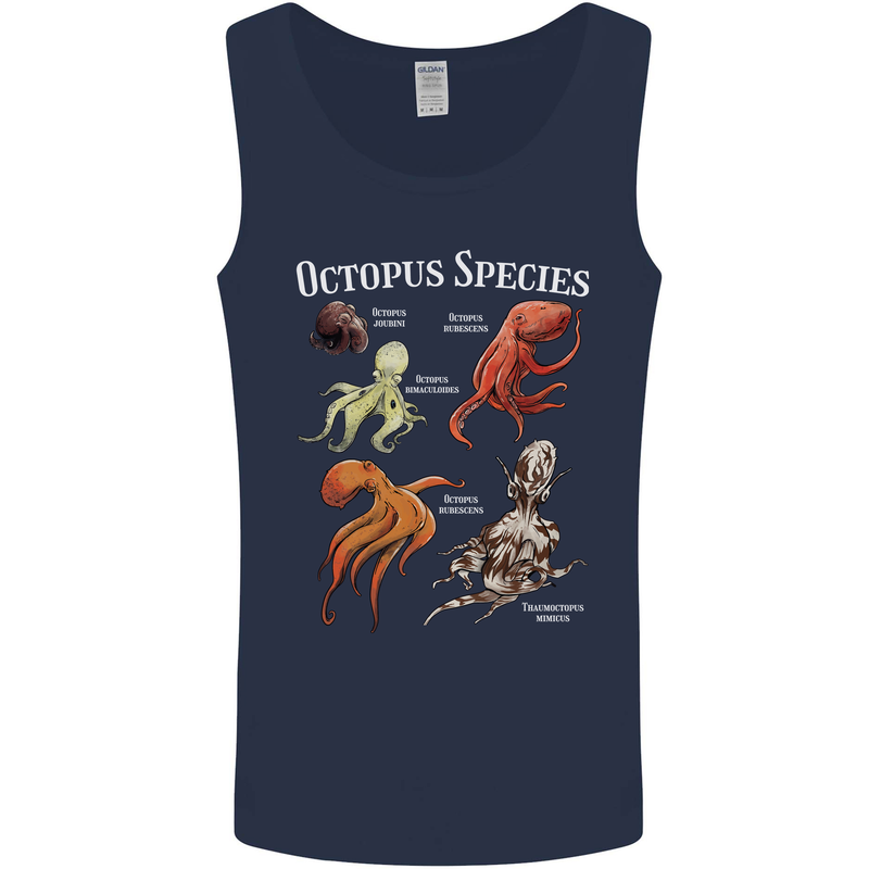 Octopus Species Scuba Diving Ocean Mens Vest Tank Top Navy Blue