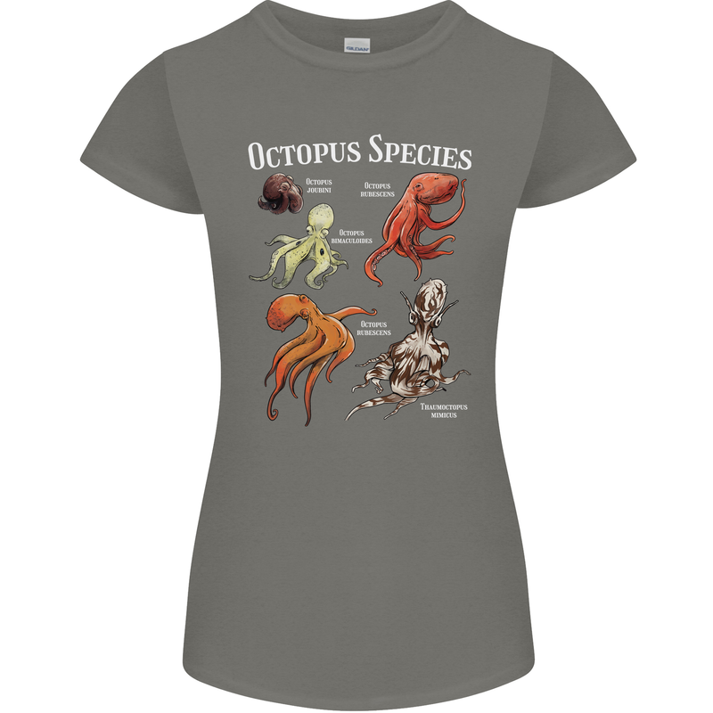 Octopus Species Scuba Diving Ocean Womens Petite Cut T-Shirt Charcoal