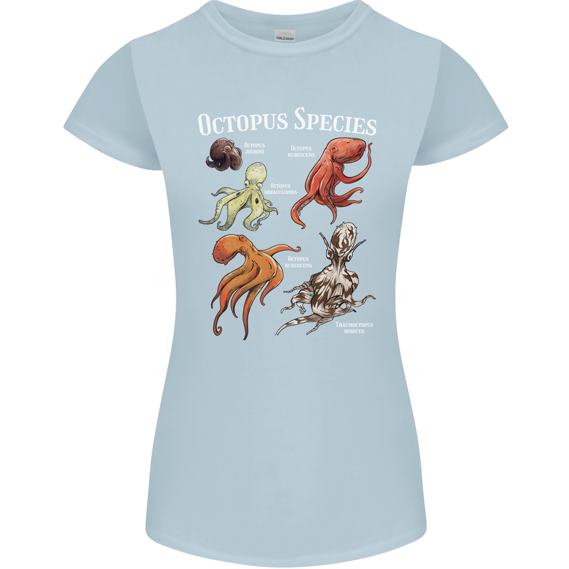 Octopus Species Scuba Diving Ocean Womens Petite Cut T-Shirt Light Blue