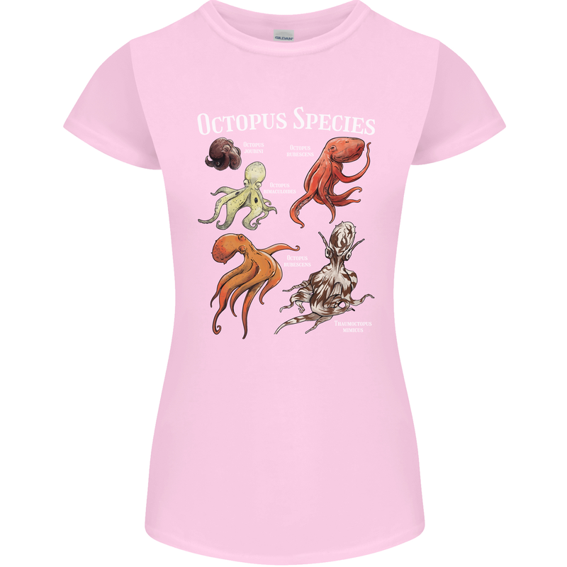 Octopus Species Scuba Diving Ocean Womens Petite Cut T-Shirt Light Pink