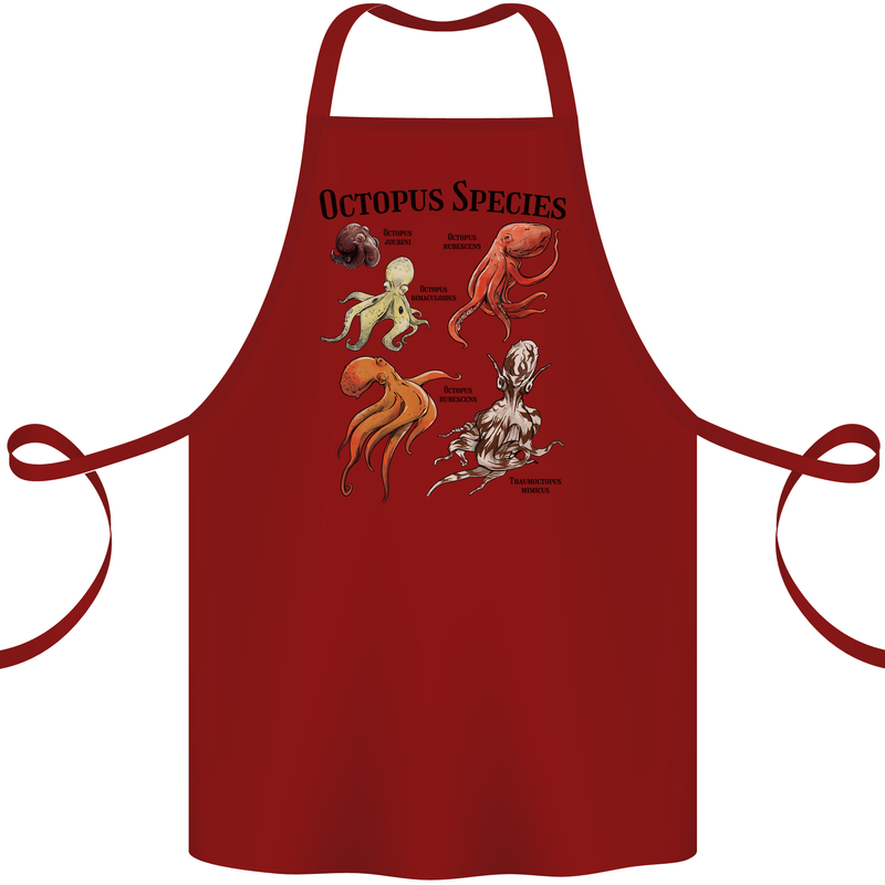Octopus Species Sealife Scuba Diving Cotton Apron 100% Organic Maroon