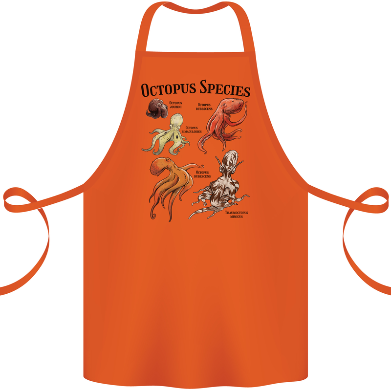 Octopus Species Sealife Scuba Diving Cotton Apron 100% Organic Orange