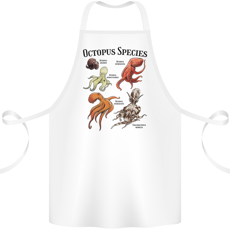 Octopus Species Sealife Scuba Diving Cotton Apron 100% Organic White