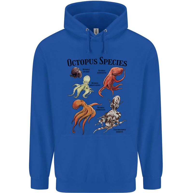 Octopus Species Sealife Scuba Diving Mens 80% Cotton Hoodie Royal Blue