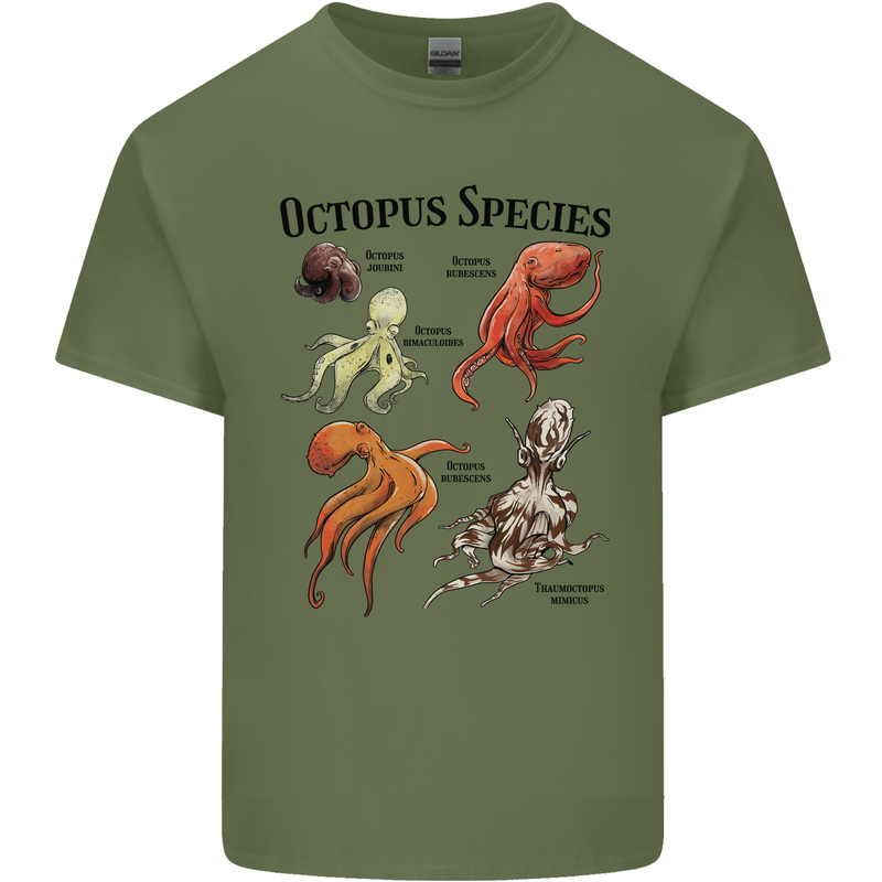 Octopus Species Sealife Scuba Diving Mens Cotton T-Shirt Tee Top Military Green
