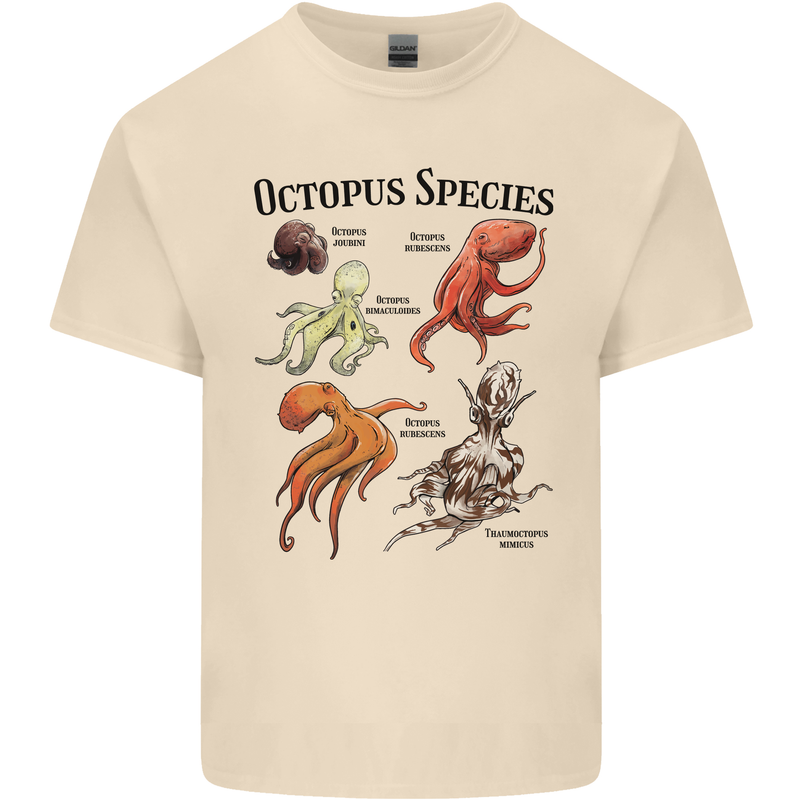 Octopus Species Sealife Scuba Diving Mens Cotton T-Shirt Tee Top Natural