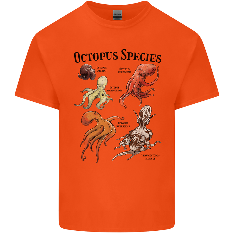 Octopus Species Sealife Scuba Diving Mens Cotton T-Shirt Tee Top Orange