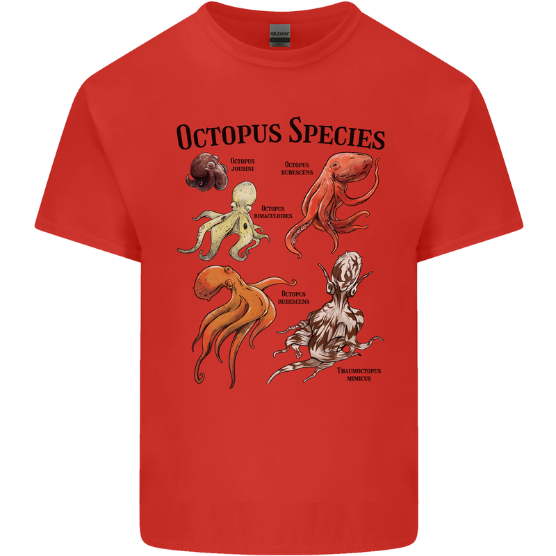 Octopus Species Sealife Scuba Diving Mens Cotton T-Shirt Tee Top Red