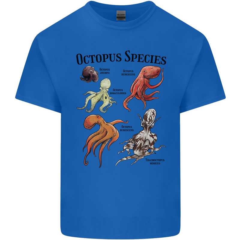 Octopus Species Sealife Scuba Diving Mens Cotton T-Shirt Tee Top Royal Blue