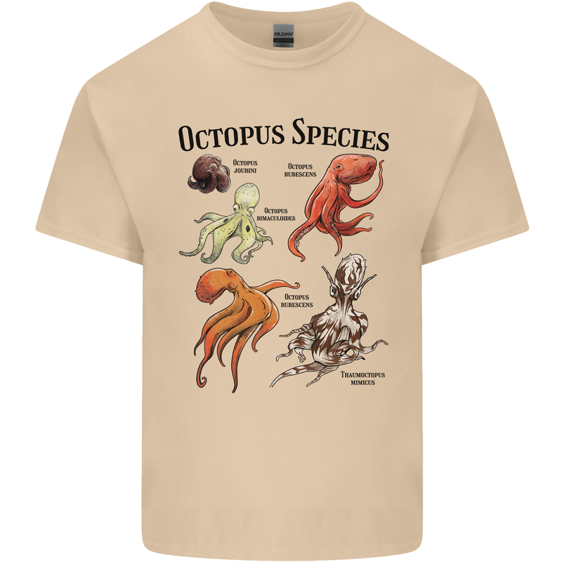Octopus Species Sealife Scuba Diving Mens Cotton T-Shirt Tee Top Sand