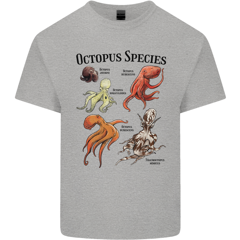 Octopus Species Sealife Scuba Diving Mens Cotton T-Shirt Tee Top Sports Grey