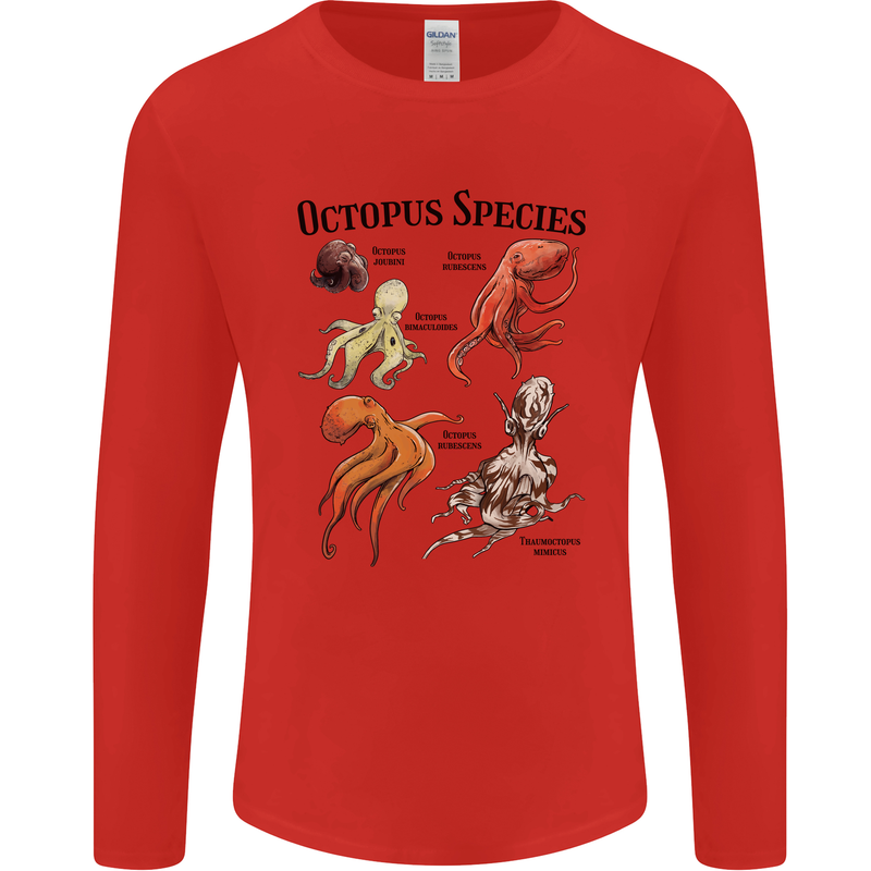 Octopus Species Sealife Scuba Diving Mens Long Sleeve T-Shirt Red