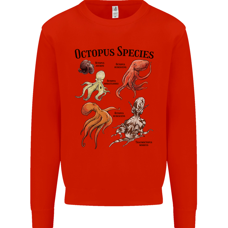 Octopus Species Sealife Scuba Diving Mens Sweatshirt Jumper Bright Red