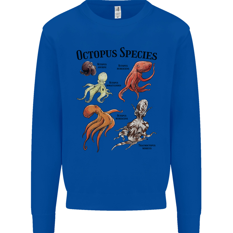 Octopus Species Sealife Scuba Diving Mens Sweatshirt Jumper Royal Blue