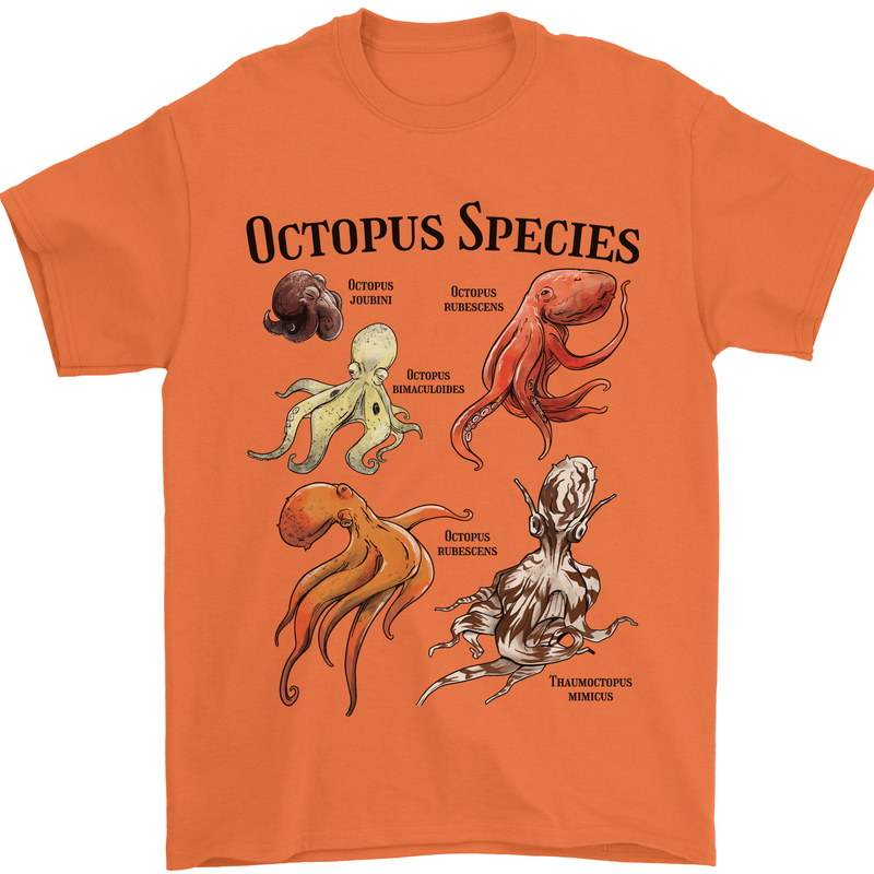 Octopus Species Sealife Scuba Diving Mens T-Shirt 100% Cotton Orange
