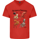 Octopus Species Sealife Scuba Diving Mens V-Neck Cotton T-Shirt Red