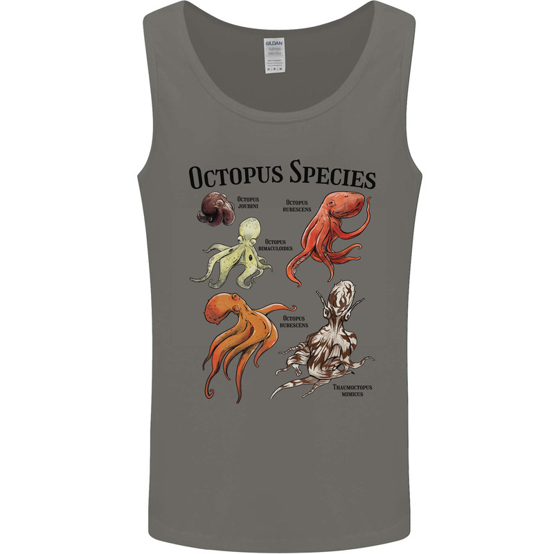 Octopus Species Sealife Scuba Diving Mens Vest Tank Top Charcoal